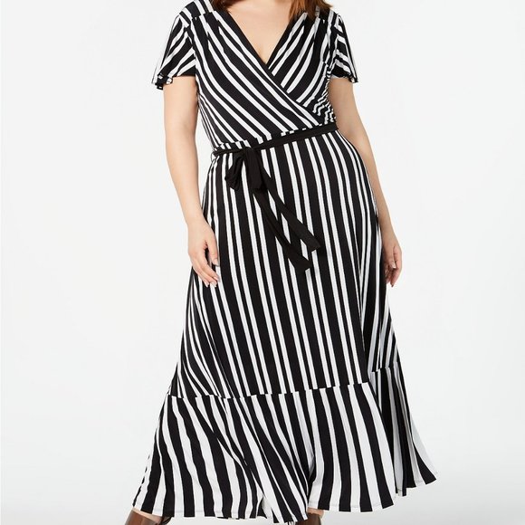 INC International Concepts Dresses & Skirts - NWT I.n.c. Striped Faux-Wrap Maxi Dress Sz XL B&W